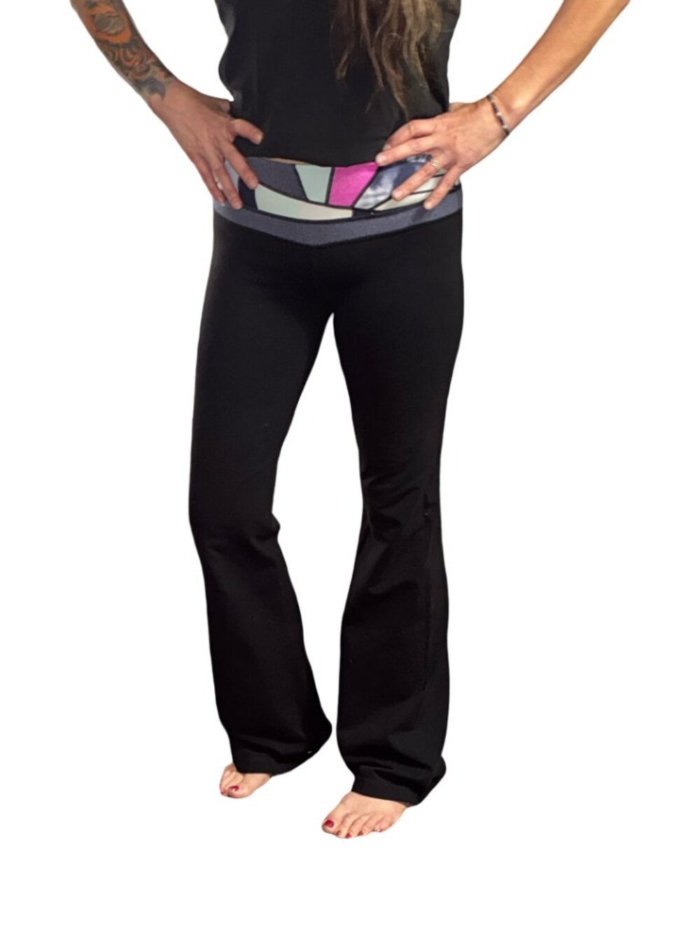 Sz.12*Lululemon*Black/Multi Blocked Yoga Flared Leggings
